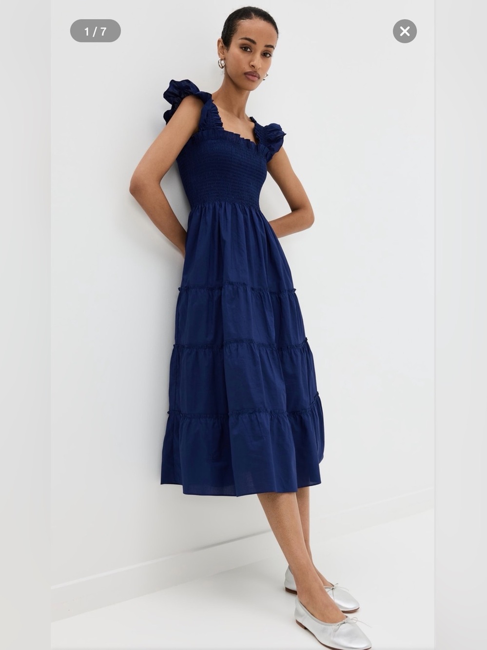 Hill House Home Ellie Nap Dress Navy Blue Cotton Smocked Midi Dress Size S